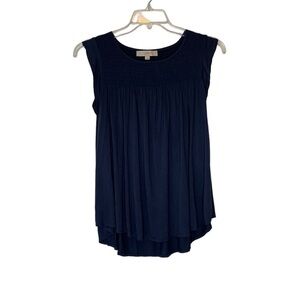 Loft slate blue, flutter sleeve smocked tee‎ blouse, Size M